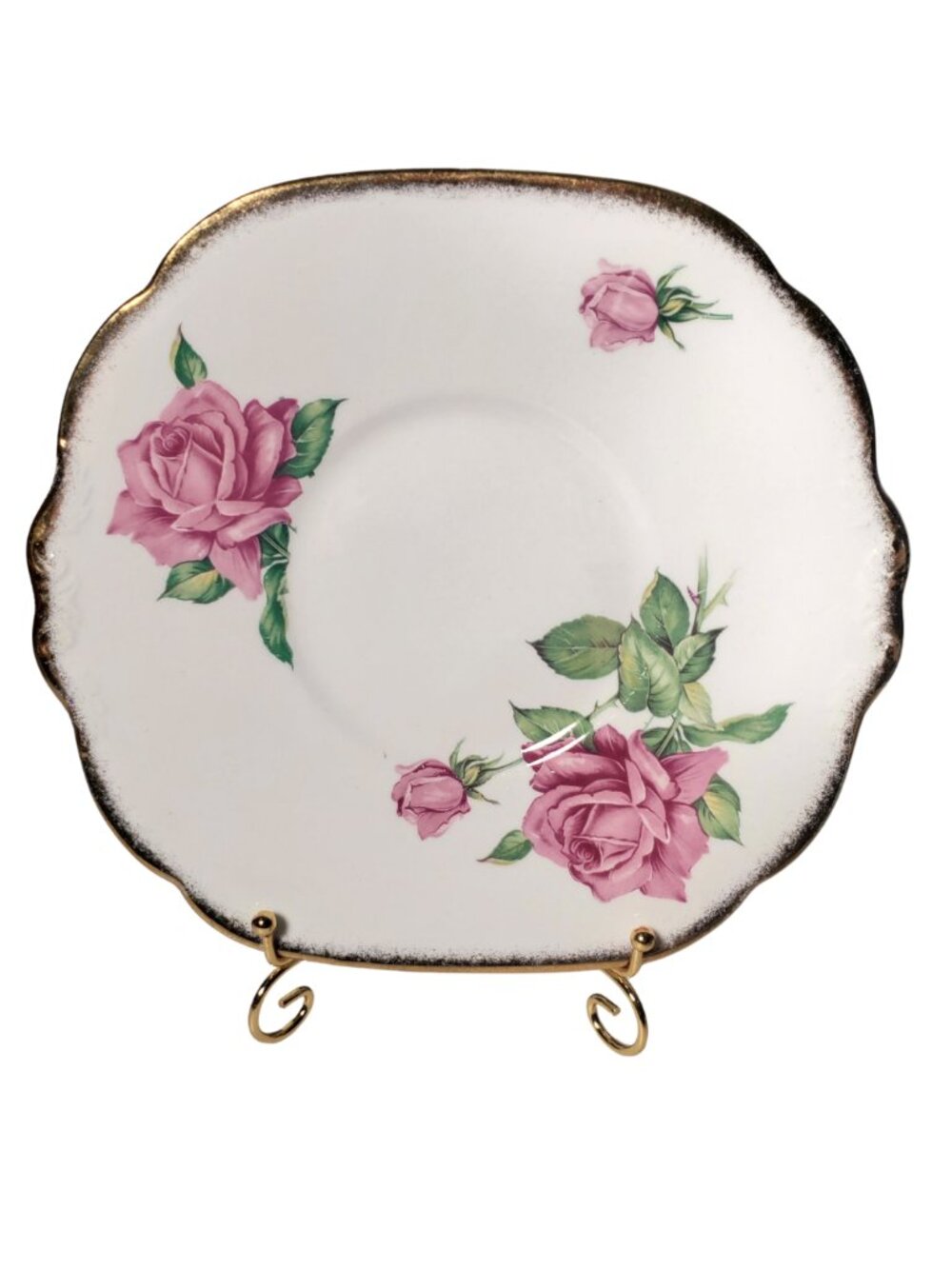 Vintage 1930s Collingwoods Bone China Square Cake Plate "Tudor Rose" Gold Trim